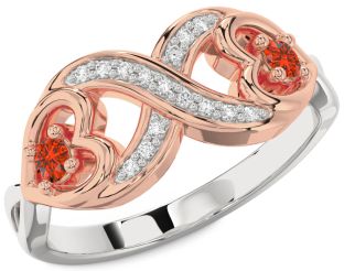 Diamond Emerald Platinum & Rose Gold Infinity Heart Two Stone Birthstone Ring
