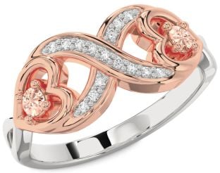 Diamond Emerald Platinum & Rose Gold Infinity Heart Two Stone Birthstone Ring