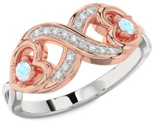 Diamond Emerald Platinum & Rose Gold Infinity Heart Two Stone Birthstone Ring
