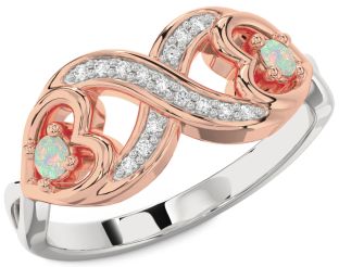 Diamond Emerald Platinum & Rose Gold Infinity Heart Two Stone Birthstone Ring