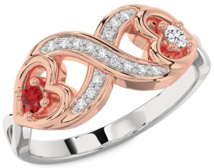 Diamond Emerald Platinum & Rose Gold Infinity Heart Two Stone Birthstone Ring