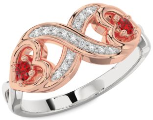 Diamond Emerald Platinum & Rose Gold Infinity Heart Two Stone Birthstone Ring