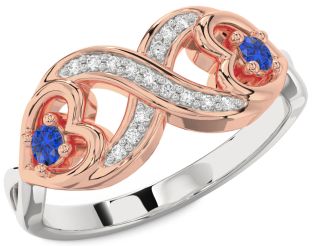 Diamond Emerald Platinum & Rose Gold Infinity Heart Two Stone Birthstone Ring
