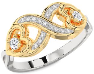 Diamond Silver & 10K gold Infinity Heart Round Two Stone Ring