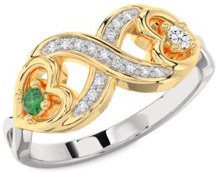 Diamond Silver & 10K gold Infinity Heart Two Stone Promise Ring