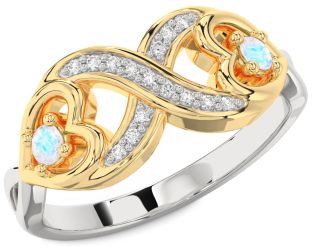 Diamond Emerald Platinum & Yellow Gold Infinity Heart Two Stone Birthstone Ring