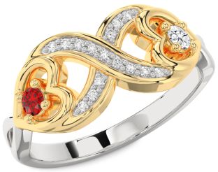 Diamond Emerald Platinum & Yellow Gold Infinity Heart Two Stone Birthstone Ring