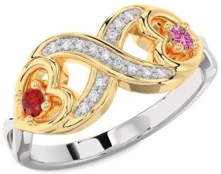 Diamond Emerald Platinum & Yellow Gold Infinity Heart Two Stone Birthstone Ring