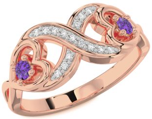 Diamond Emerald Rose Gold Infinity Heart Two Stone Birthstone Ring