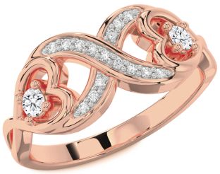 Diamond Rose Gold Infinity Heart Round Two Stone Ring