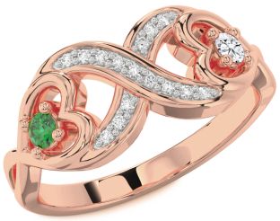 Diamond Rose Gold Silver Infinity Heart Two Stone Promise Ring