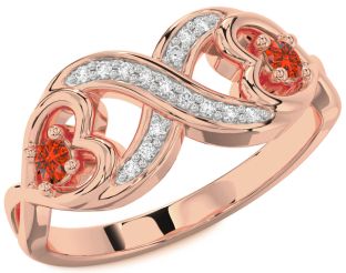 Diamond Emerald Rose Gold Infinity Heart Two Stone Birthstone Ring