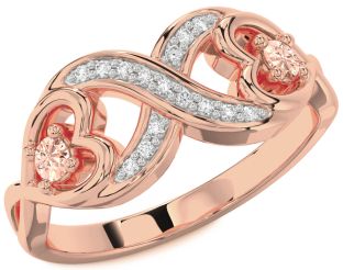 Diamond Emerald Rose Gold Infinity Heart Two Stone Birthstone Ring