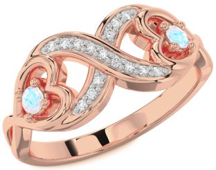 Diamond Emerald Rose Gold Infinity Heart Two Stone Birthstone Ring