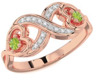Diamond Emerald Rose Gold Infinity Heart Two Stone Birthstone Ring