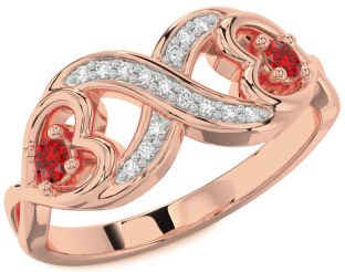 Diamond Emerald Rose Gold Infinity Heart Two Stone Birthstone Ring