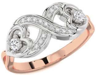 Diamond White Rose Gold Infinity Heart Round Two Stone Ring