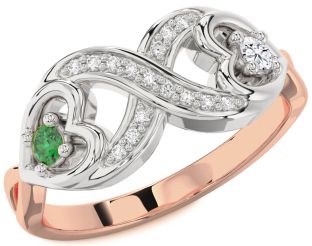 Diamond Rose Gold Silver Infinity Heart Two Stone Promise Ring