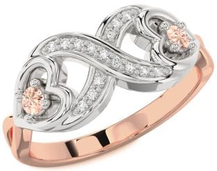 Diamond Emerald Platinum & Rose Gold Infinity Heart Two Stone Birthstone Ring