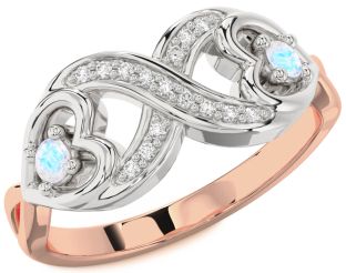 Diamond Emerald Platinum & Rose Gold Infinity Heart Two Stone Birthstone Ring