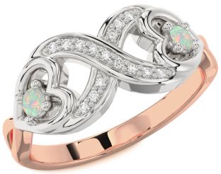 Diamond Emerald Platinum & Rose Gold Infinity Heart Two Stone Birthstone Ring