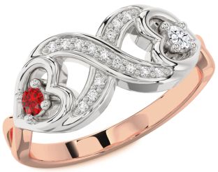 Diamond Emerald Platinum & Rose Gold Infinity Heart Two Stone Birthstone Ring
