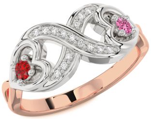 Diamond Emerald Platinum & Rose Gold Infinity Heart Two Stone Birthstone Ring
