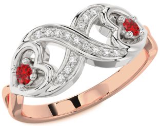 Diamond Emerald Platinum & Rose Gold Infinity Heart Two Stone Birthstone Ring