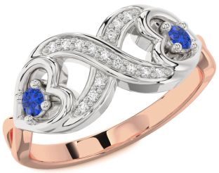 Diamond Emerald Platinum & Rose Gold Infinity Heart Two Stone Birthstone Ring