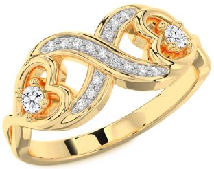 Diamond Gold Infinity Heart Round Two Stone Ring