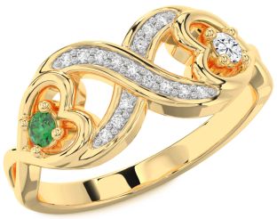 Diamond Gold Silver Infinity Heart Two Stone Promise Ring