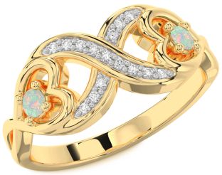 Diamond Emerald Gold Infinity Heart Two Stone Birthstone Ring
