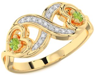Diamond Emerald Gold Infinity Heart Two Stone Birthstone Ring