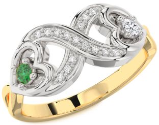 Diamond Gold Silver Infinity Heart Two Stone Promise Ring