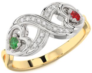 Diamond Emerald Platinum & Yellow Gold Infinity Heart Two Stone Birthstone Ring