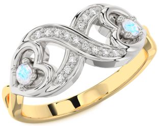 Diamond Emerald Platinum & Yellow Gold Infinity Heart Two Stone Birthstone Ring