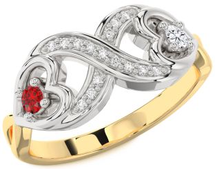 Diamond Emerald Platinum & Yellow Gold Infinity Heart Two Stone Birthstone Ring