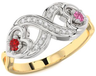 Diamond Emerald Platinum & Yellow Gold Infinity Heart Two Stone Birthstone Ring