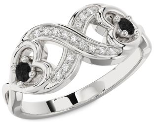 Black Diamond Silver Infinity Heart Two Stone Ring