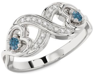 Blue Diamond Silver Infinity Heart Two Stone Ring