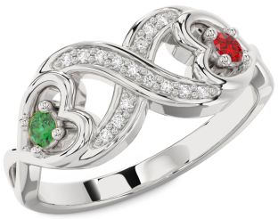 Diamond Silver Infinity Heart Two Stone Promise Ring