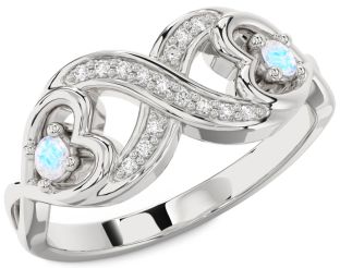 Diamond Emerald Platinum Infinity Heart Two Stone Birthstone Ring