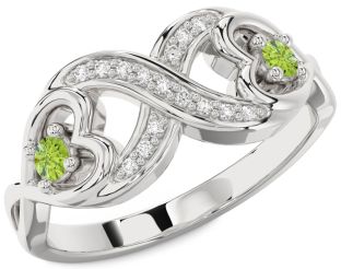 Diamond Emerald Platinum Infinity Heart Two Stone Birthstone Ring