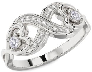 Salt & Pepper Diamond Silver Infinity Heart Two Stone Ring