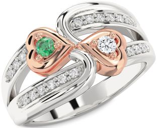 Diamond Platinum & Rose Gold Heart Two Stone Promise Ring