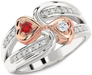 Diamond Silver & 10K Rose Gold Heart Two Stone Promise Ring