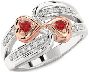 Diamond Emerald White Rose Gold Heart Two Stone Birthstone Ring