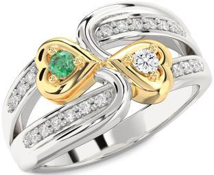 Diamond Gold Silver Heart Two Stone Promise Ring