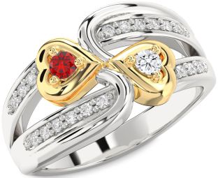 Diamond Silver & 10K gold Heart Two Stone Promise Ring