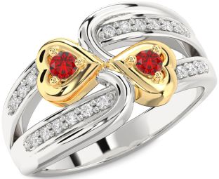 Diamond Emerald Platinum & Yellow Gold Heart Two Stone Birthstone Ring